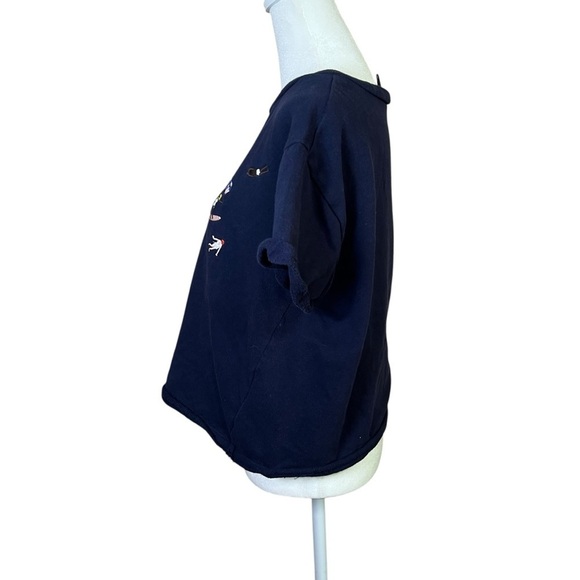 Maeve Anthropologie Beach Embroidered Sweatshirt Tee Riviera Cotton Shirt Sz XS - Picture 4 of 9